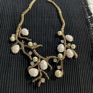 Tree branch statement necklace with rhinestones and faux pearls
